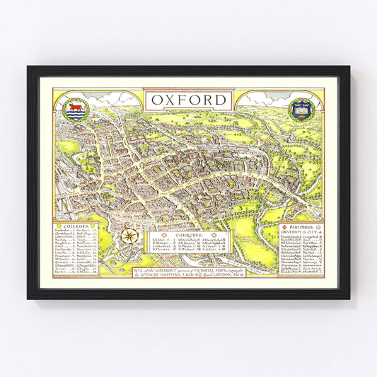Vintage Map of Oxford, England 1936