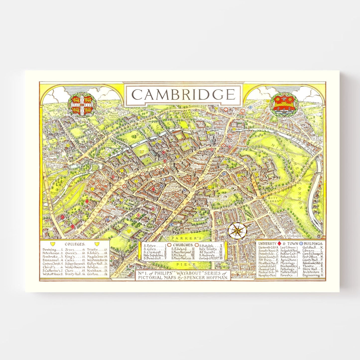 Vintage Map of Cambridge, England 1929