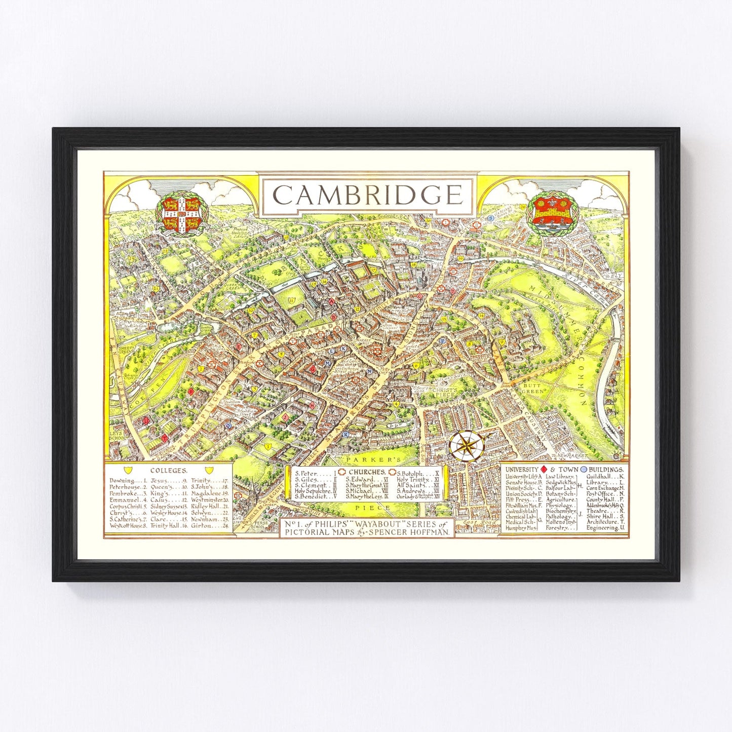 Vintage Map of Cambridge, England 1929