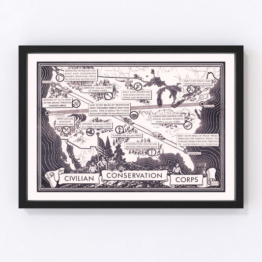 Vintage Map of Civilian Conservation Corp United States, 1935