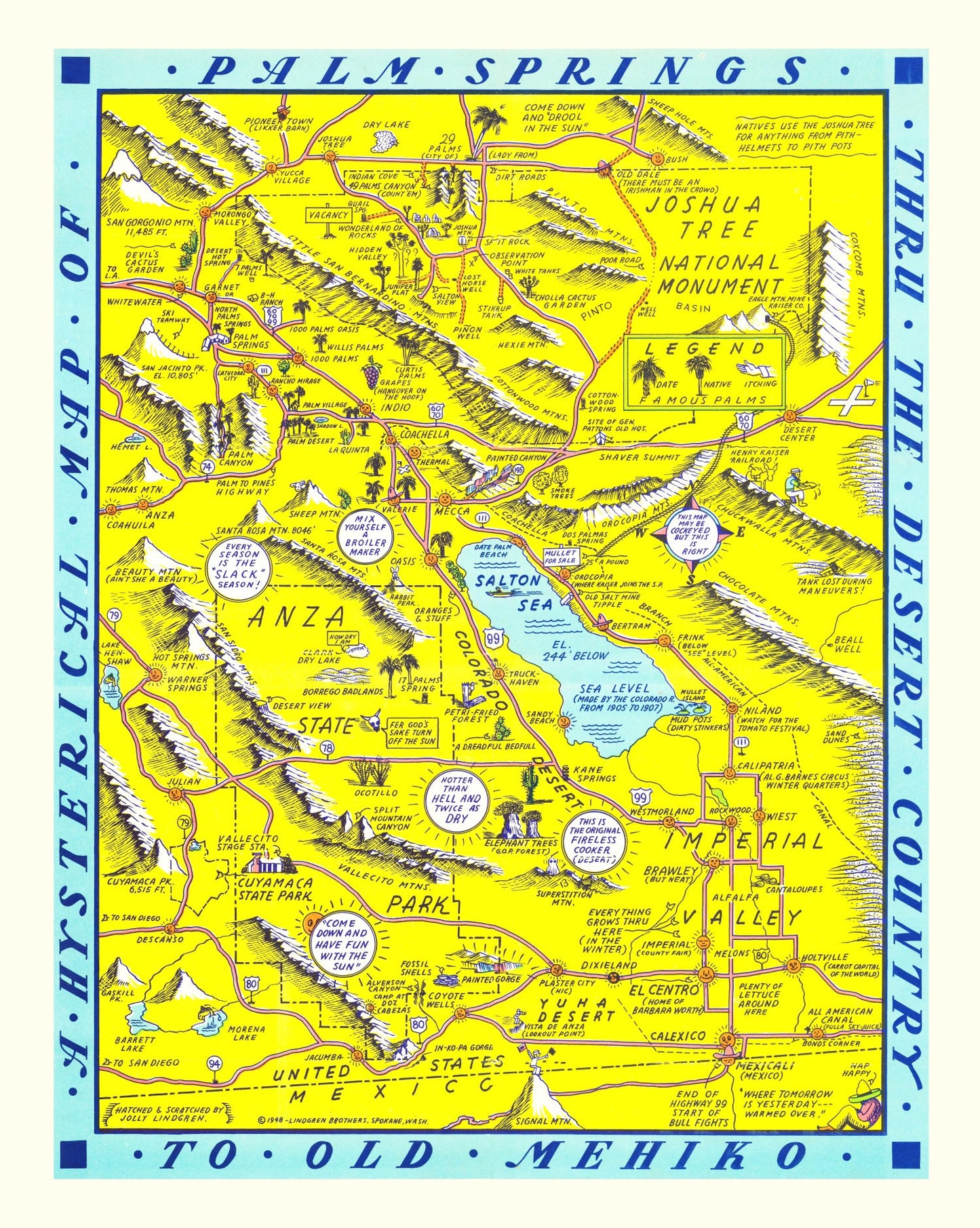 Vintage Map of Palm Springs, California 1948