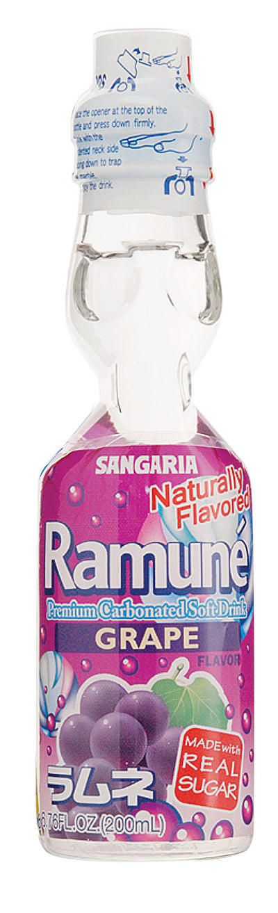 Ramune Grape Flavor Japanese Soda 6.76oz - Authentic Marble Bottle Drink