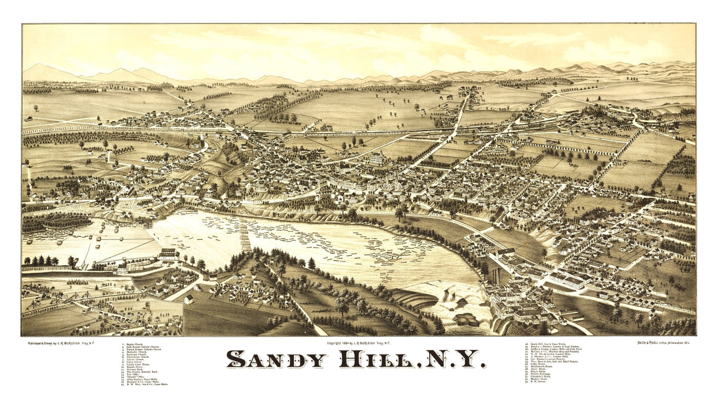 Vintage Map of Sandy Hill, New York 1884