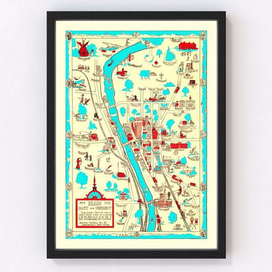 Vintage Map of Elgin, Illinois 1930