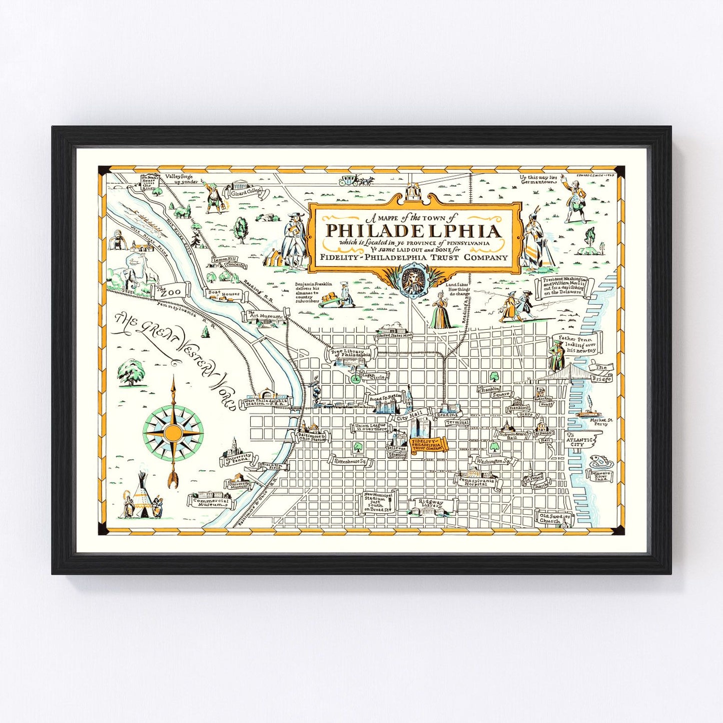 Vintage Map of Philadelphia, Pennsylvania 1940