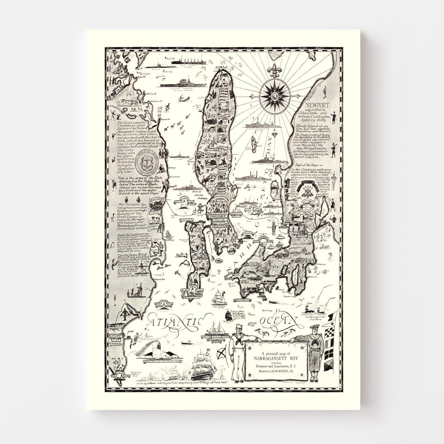 Vintage Map of Narragansett Bay, 1932