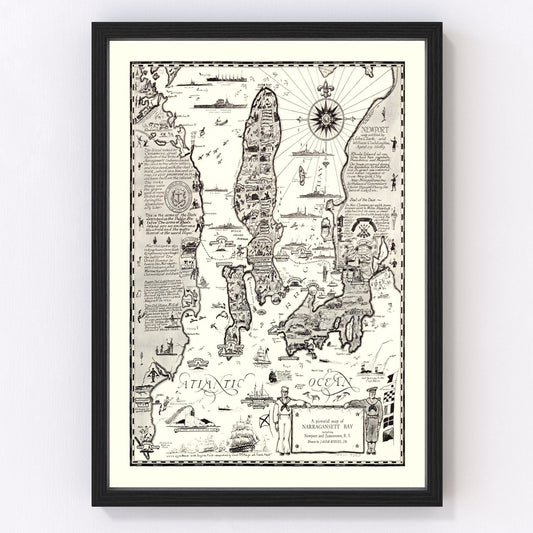 Vintage Map of Narragansett Bay, 1932