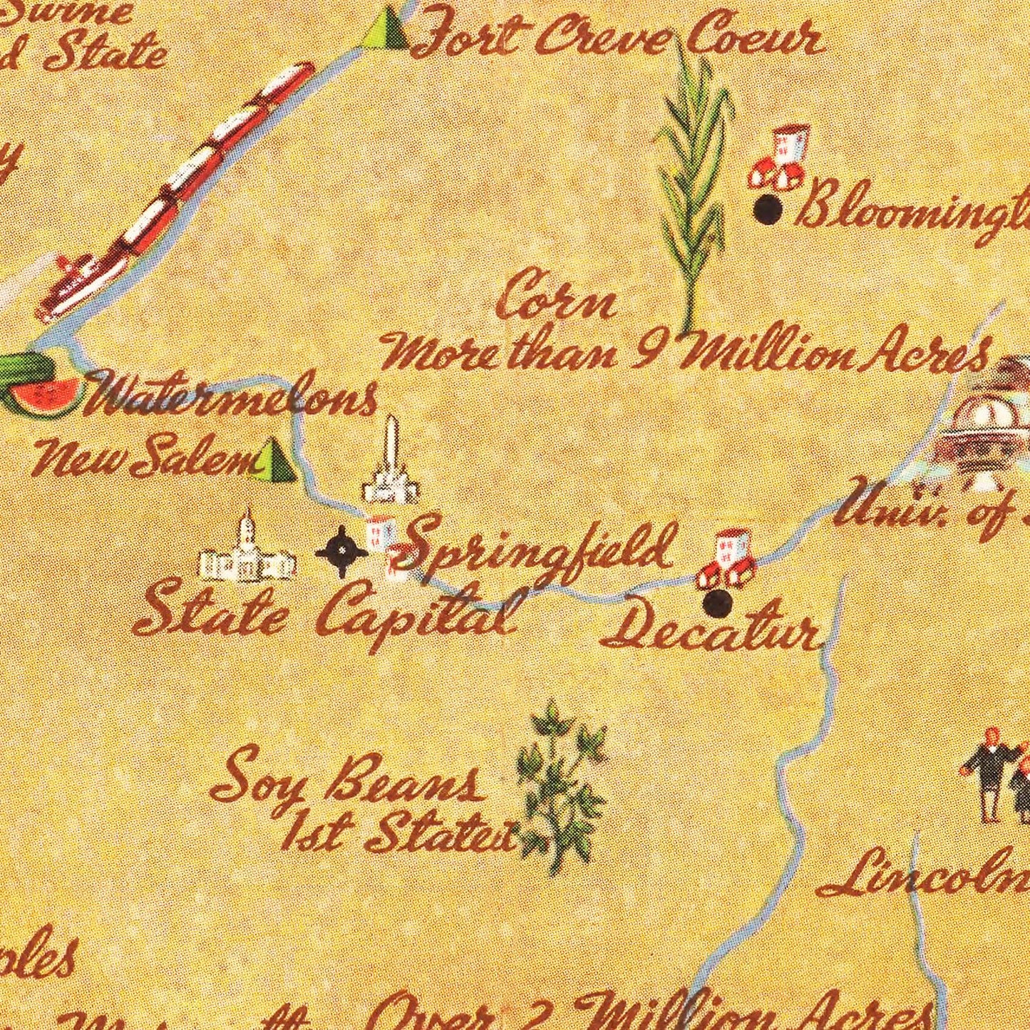 Vintage Map of Illinois 1938
