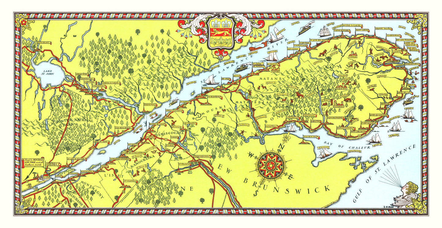Vintage Map of Gaspe Peninsula, 1929