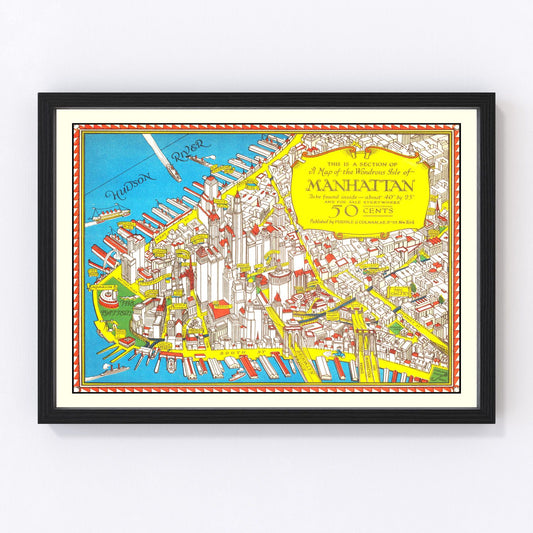 Vintage Map of Manhattan, New York 1926