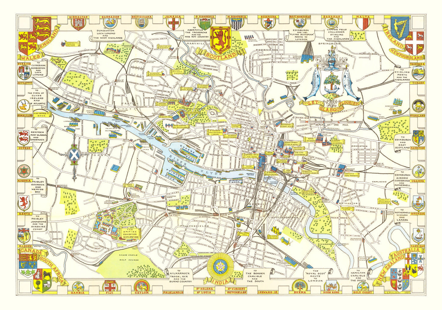 Vintage Map of Glasgow, Scotland 1938