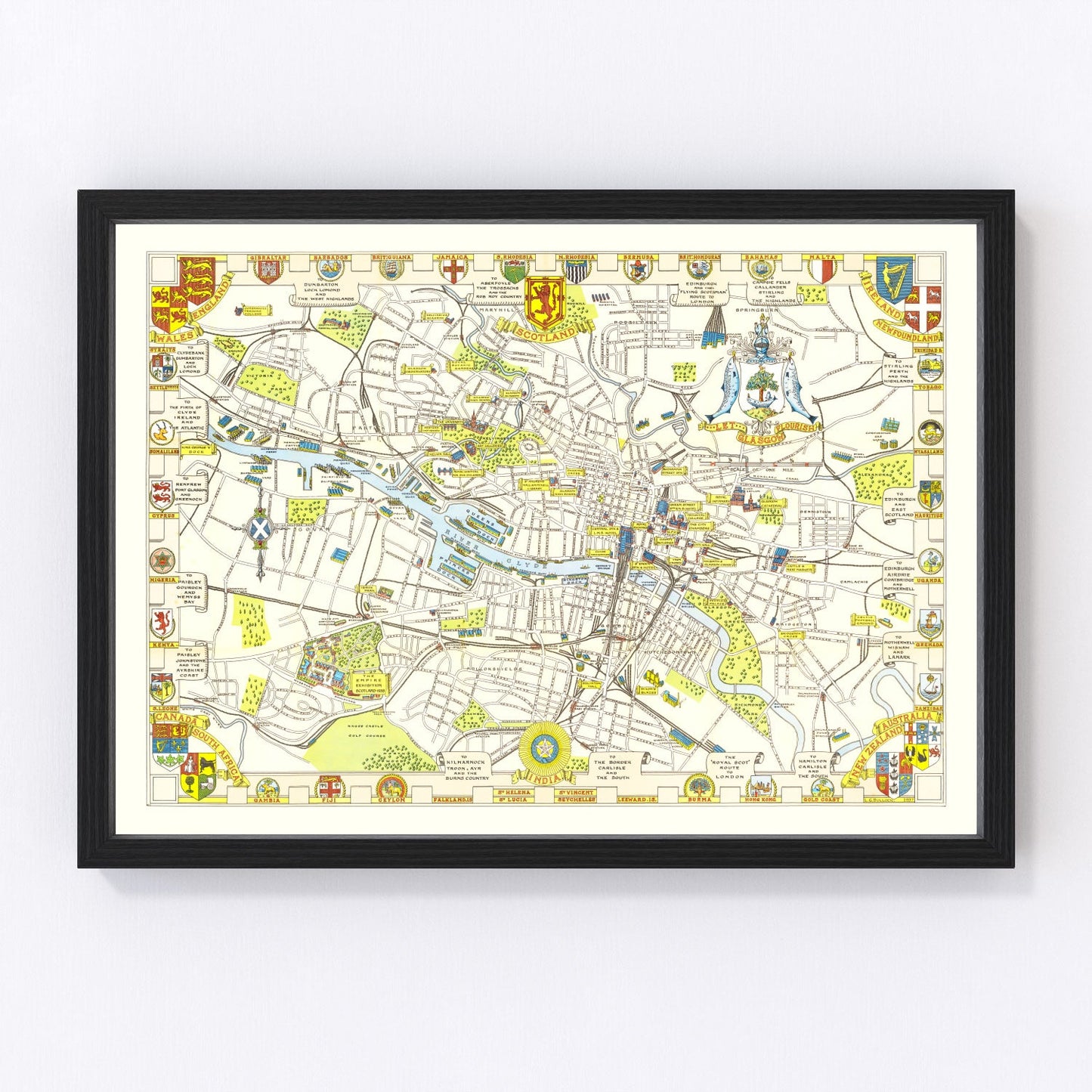Vintage Map of Glasgow, Scotland 1938