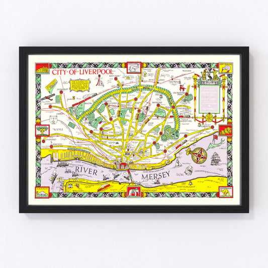 Vintage Map of Liverpool, England 1934