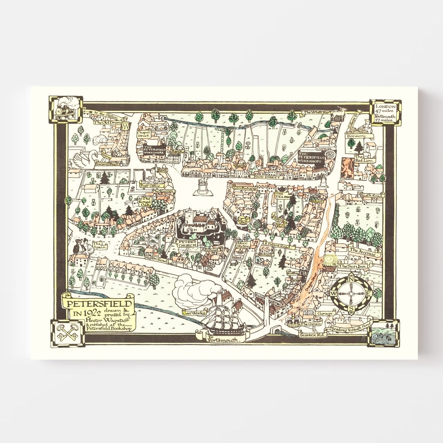 Vintage Map of Petersfield, England 1922