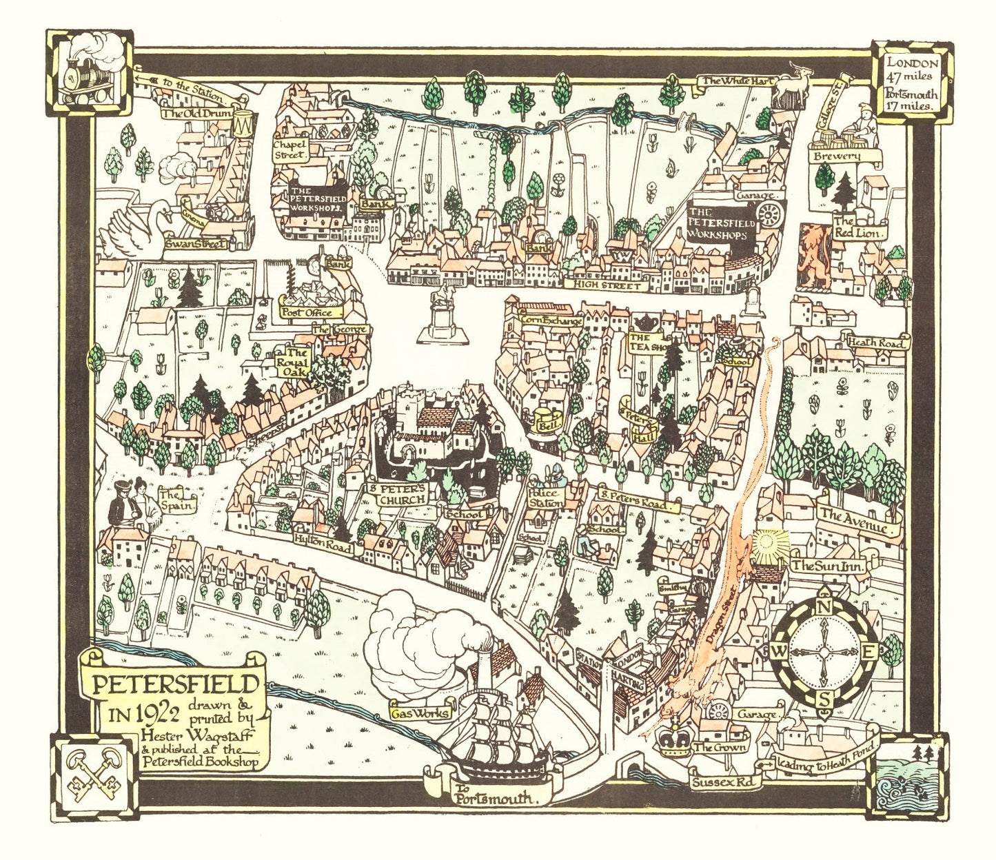 Vintage Map of Petersfield, England 1922