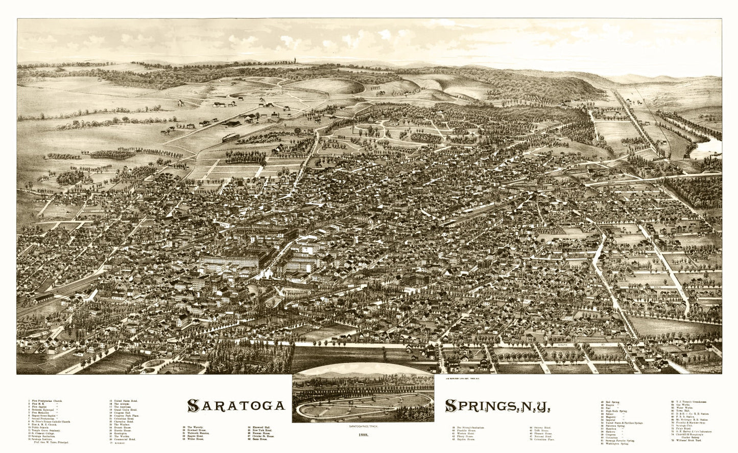 Vintage Map of Saratoga Springs, New York 1888