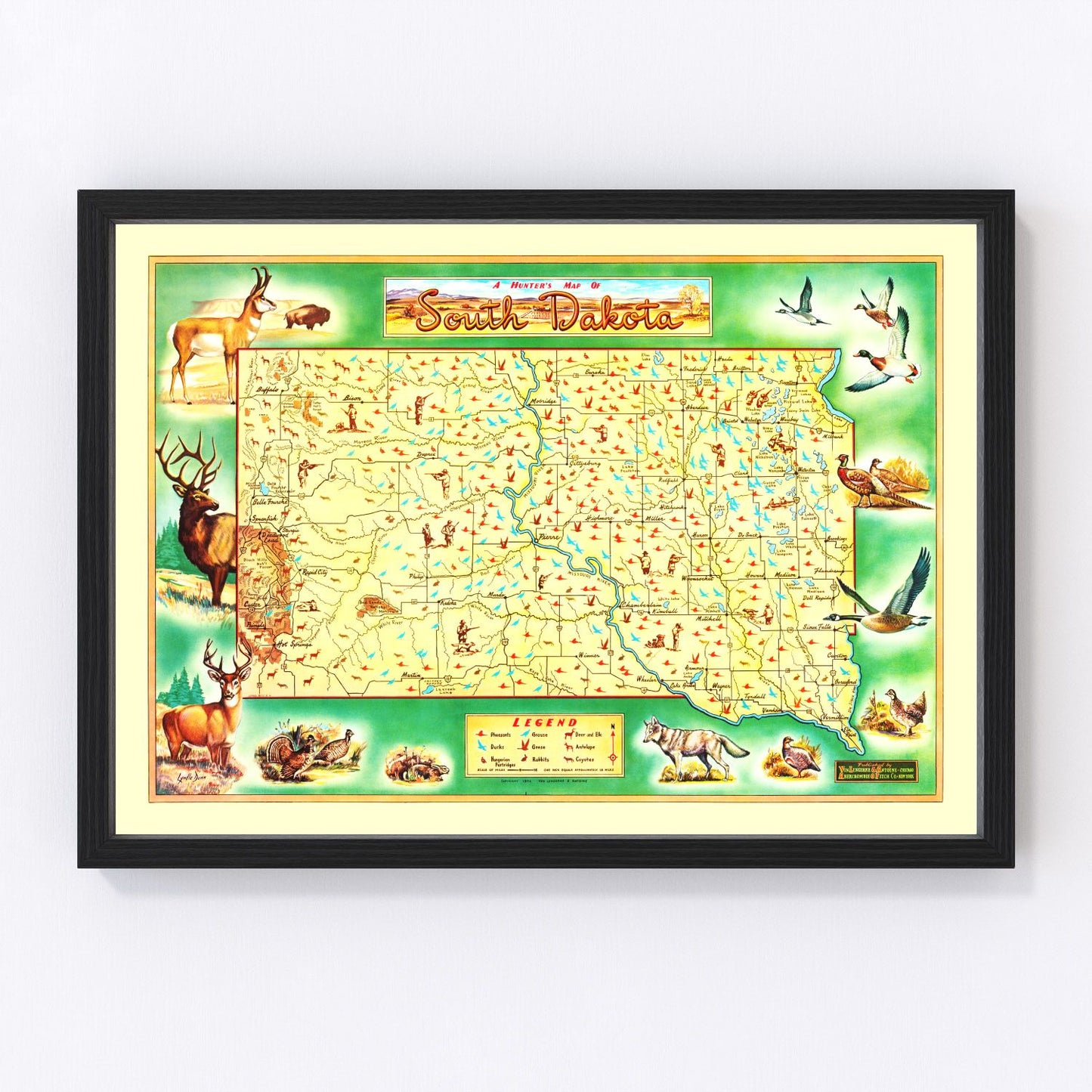 Vintage Map of South Dakota 1946