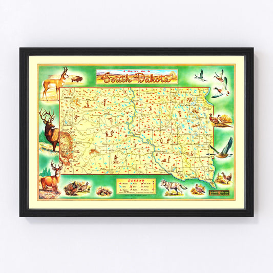 Vintage Map of South Dakota 1946