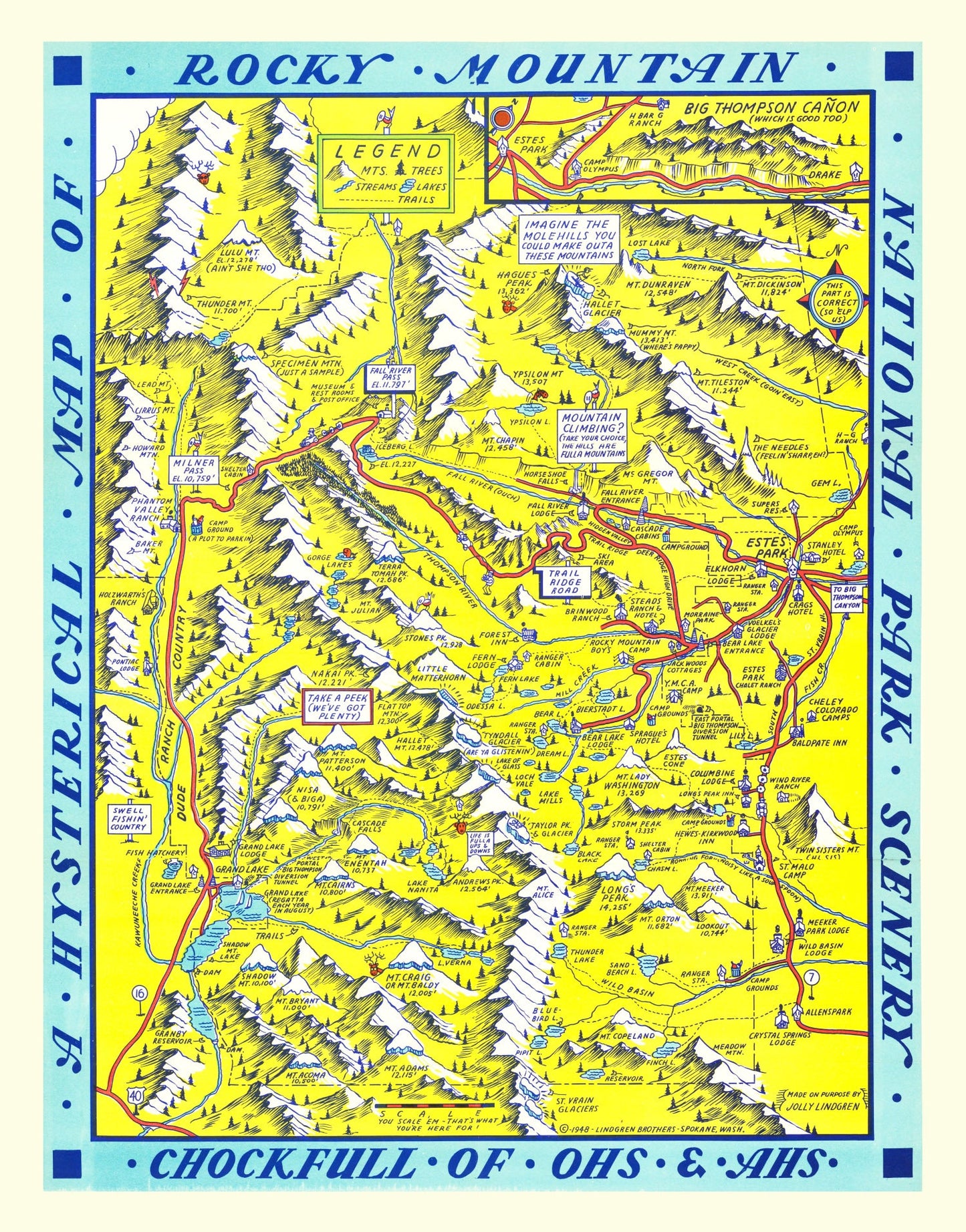 Vintage Map of Rocky Mountain National Park, 1948