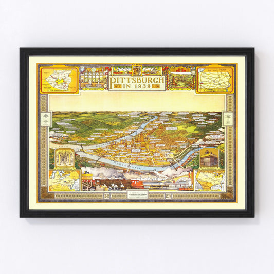 Vintage Map of Pittsburgh, Pennsylvania 1939