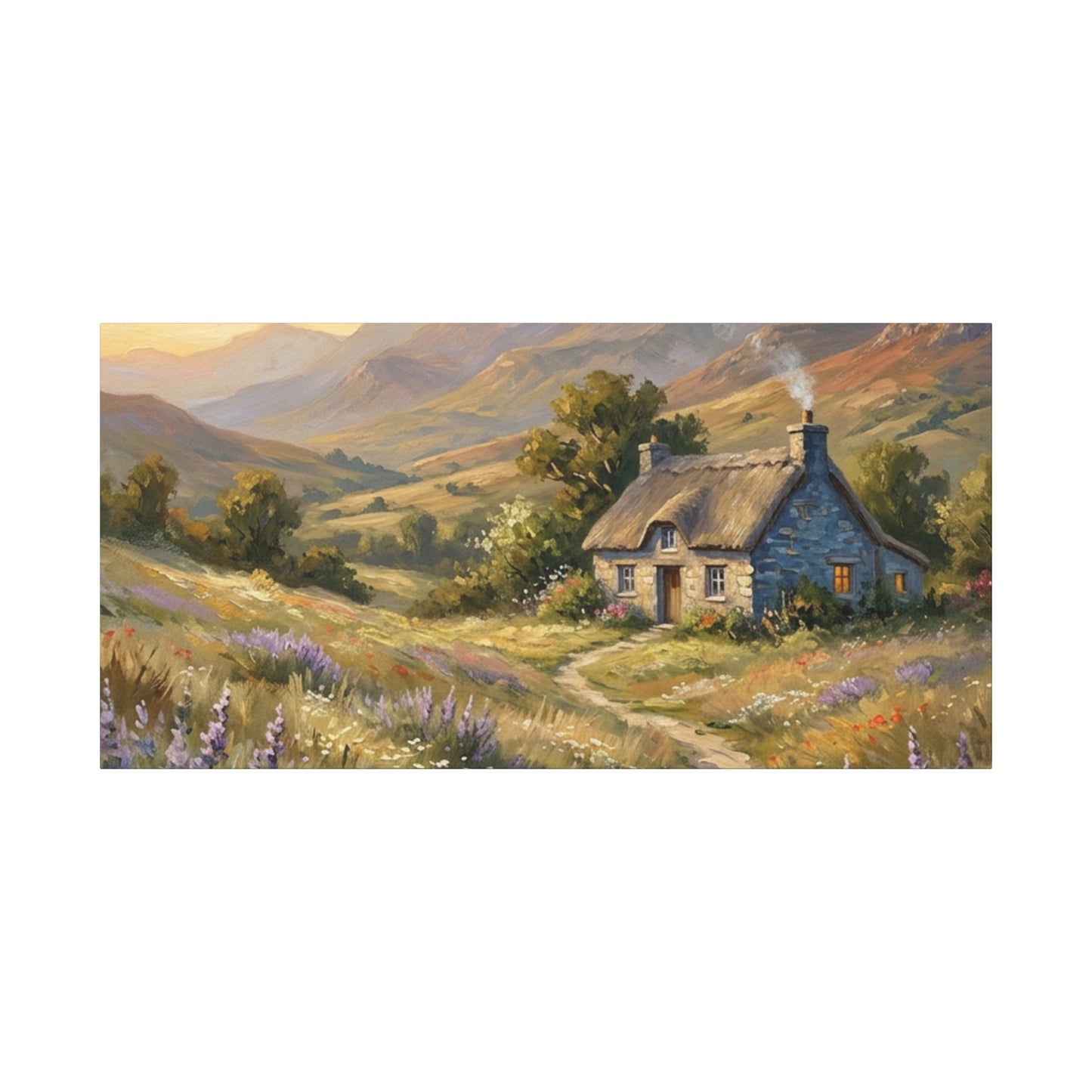 Countryside Cottage Canvas Wall Art — Tranquil Rustic Landscape Print
