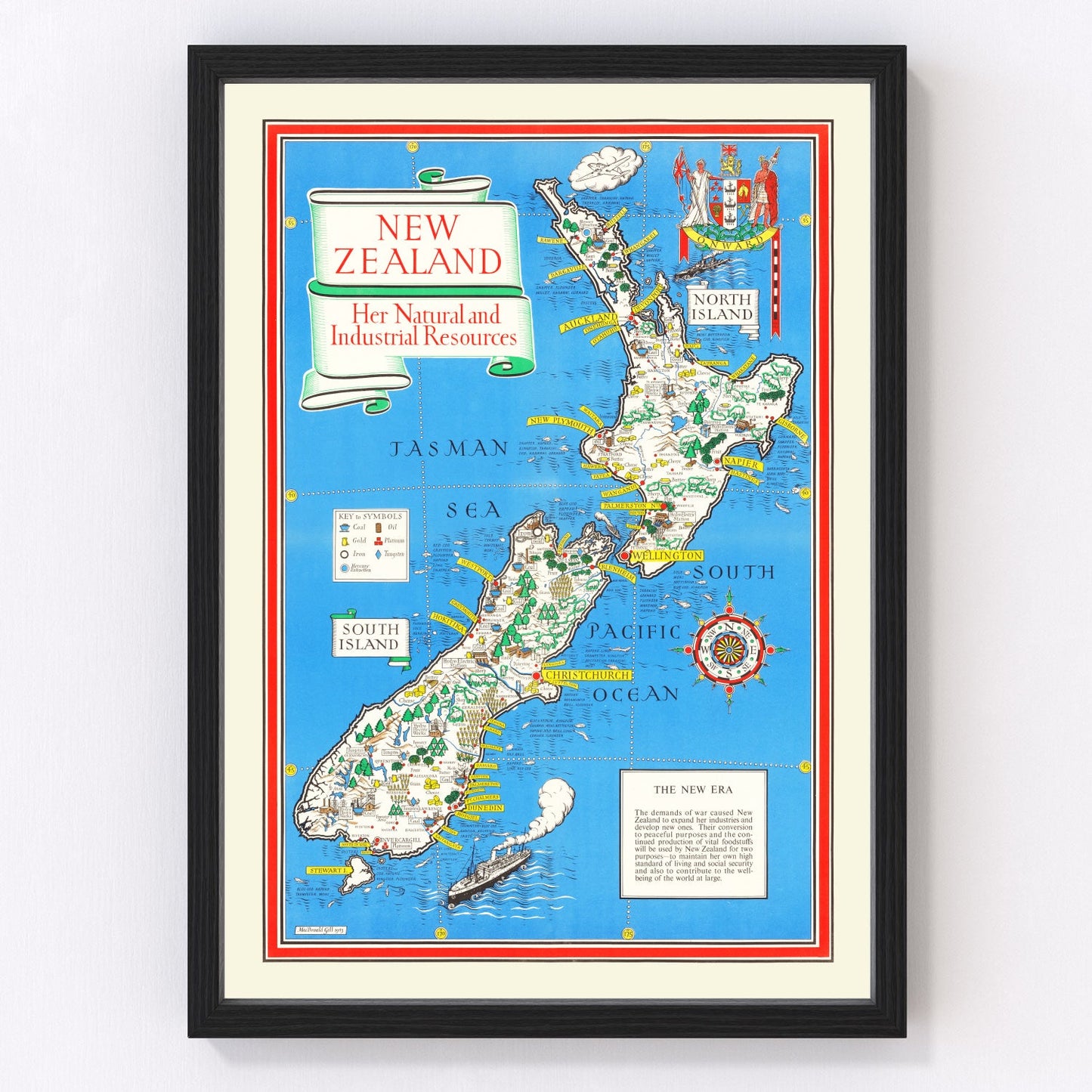Vintage Map of New Zealand 1943