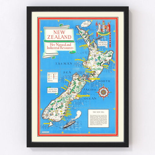 Vintage Map of New Zealand 1943