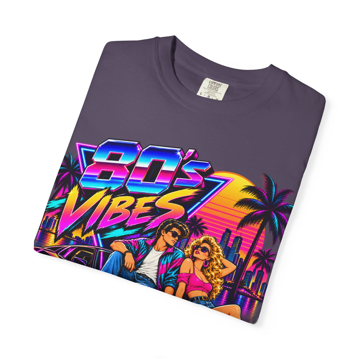 80s Vibes retro car scene T-shirt | neon palm sunset