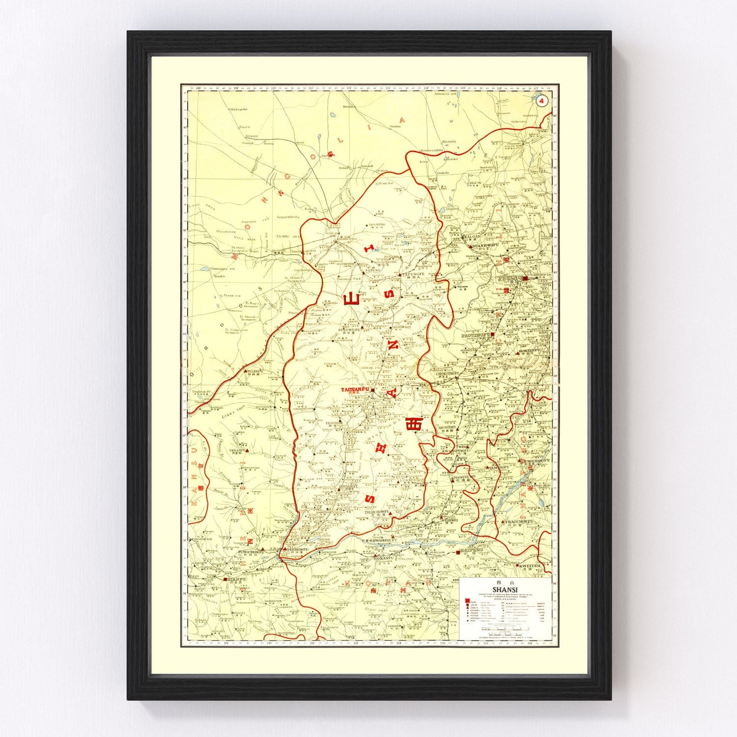 Vintage Map of Shansi China, 1917