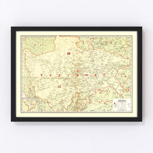 Vintage Map of Szechwan China, 1917