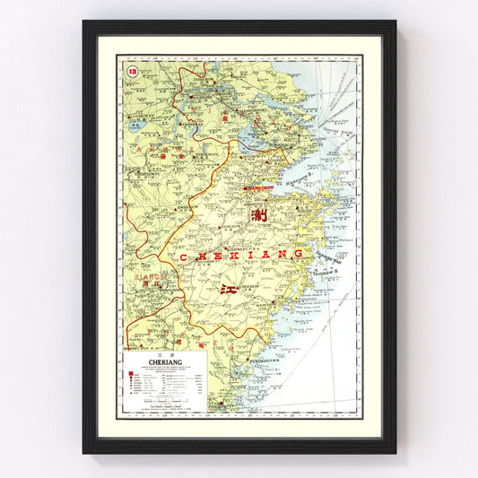 Vintage Map of Chekiang China, 1917