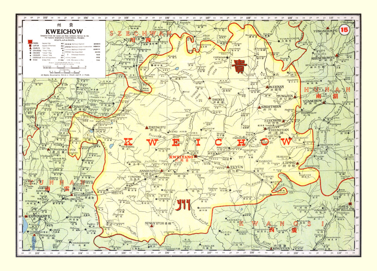 Vintage Map of Kweichow China, 1917