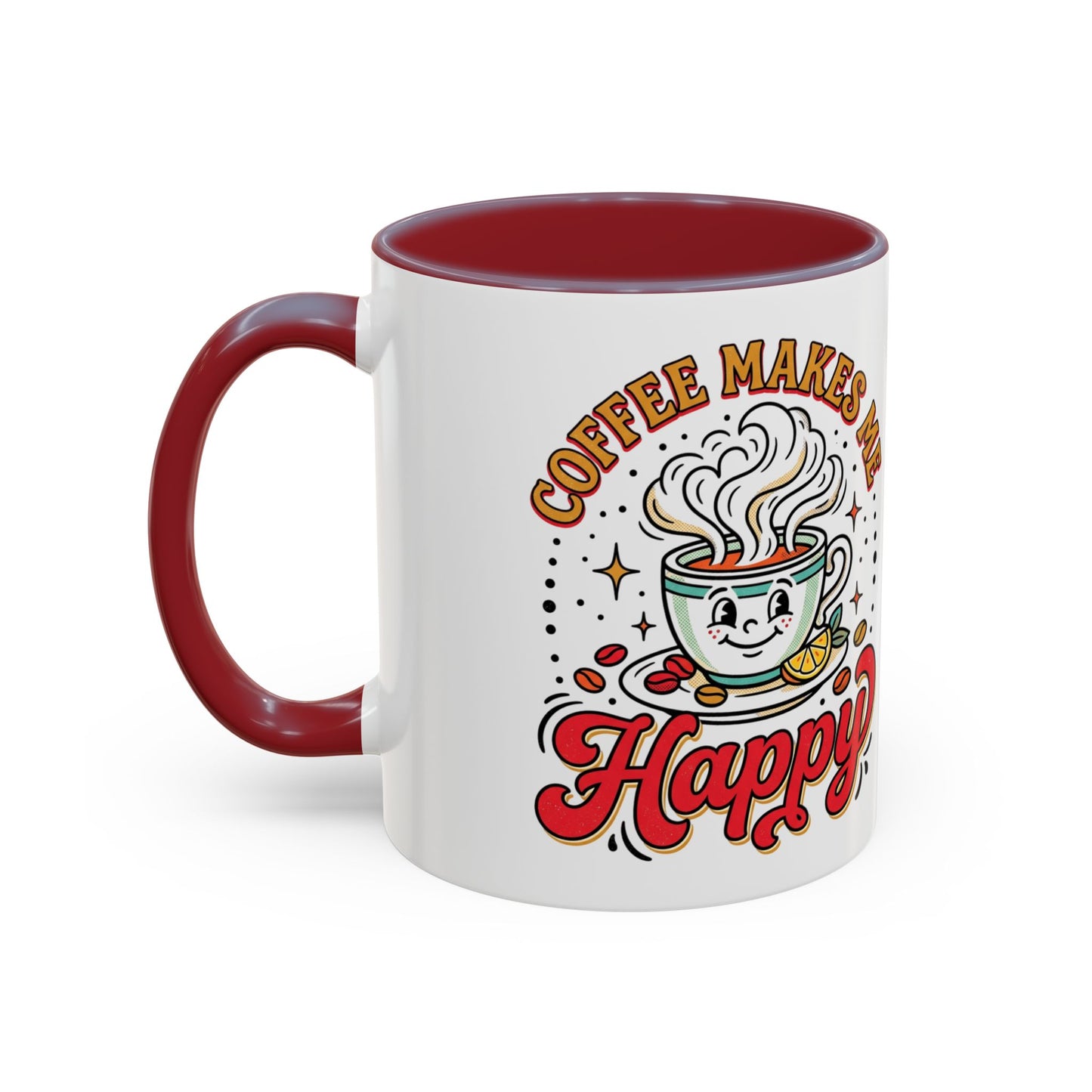 Coffee Mug — "Coffee Makes Me Happy" Cute Retro Accent Mug (11/15oz)