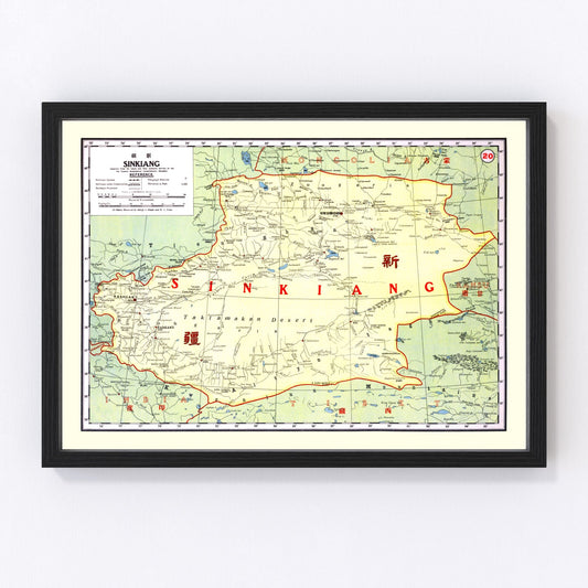 Vintage Map of Sinkiang China, 1917