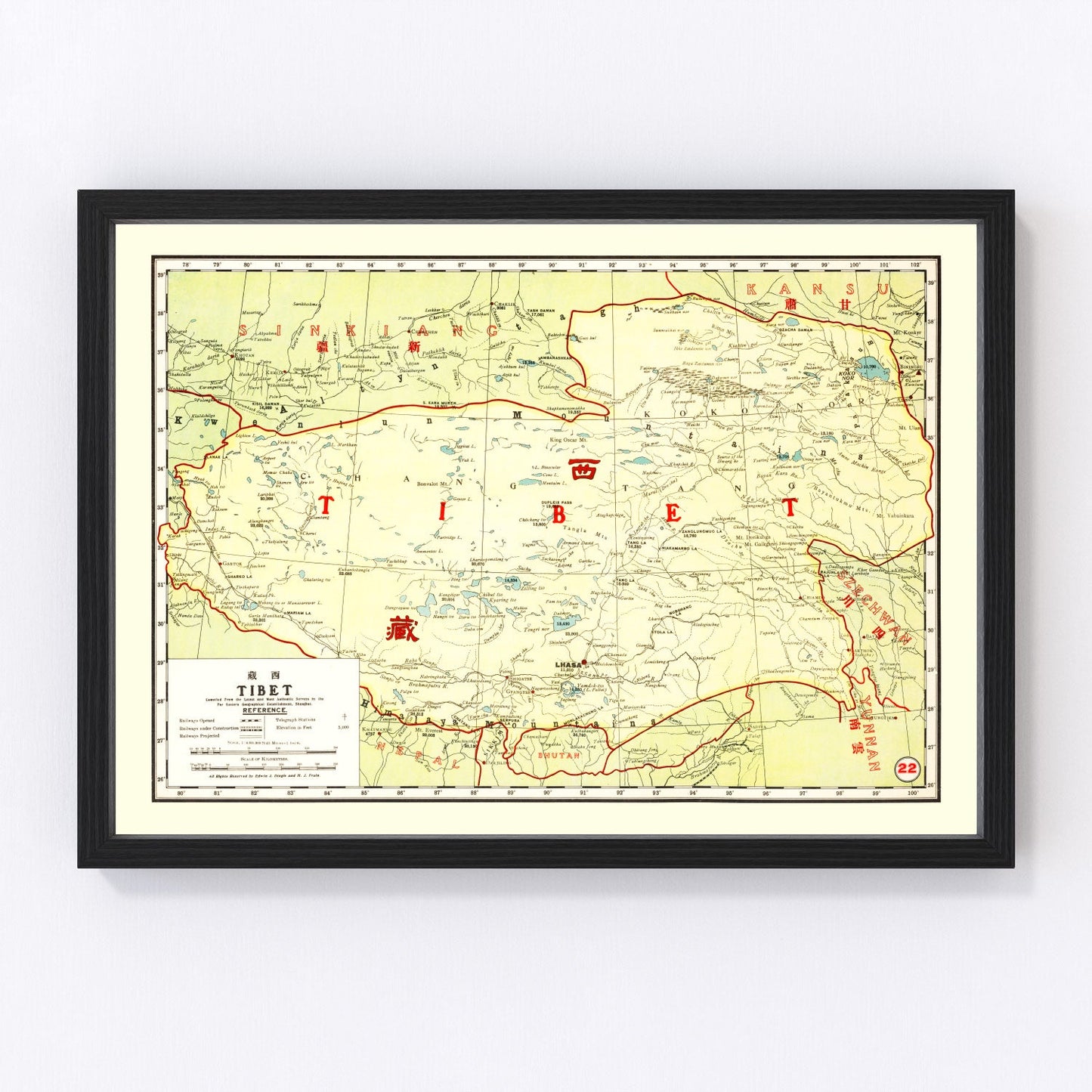 Vintage Map of Tibet China, 1917