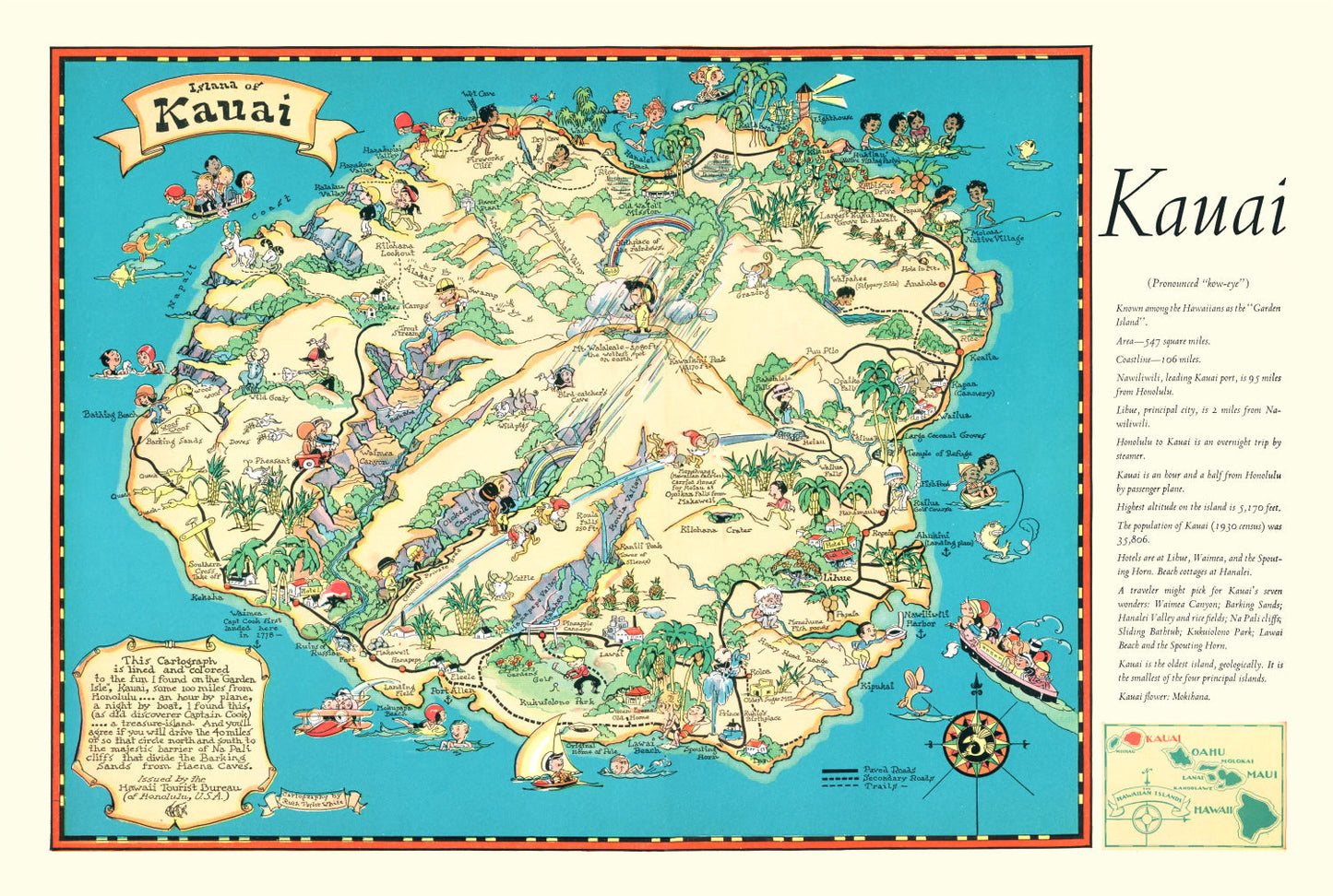 Vintage Map of Kauai, 1935