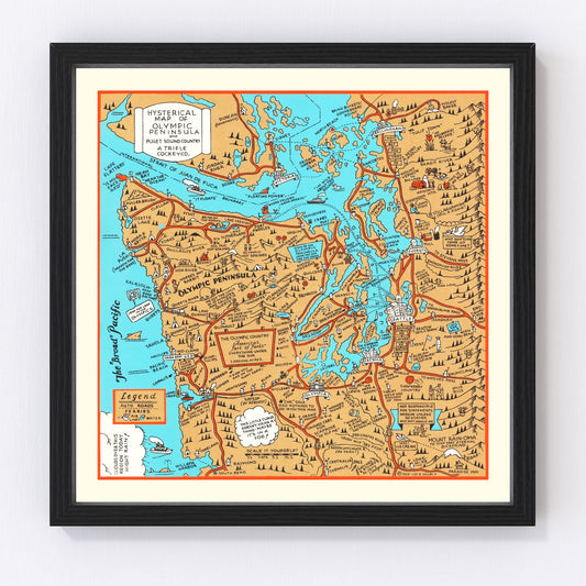 Vintage Map of Olympic Peninsula & Puget Sound, 1934