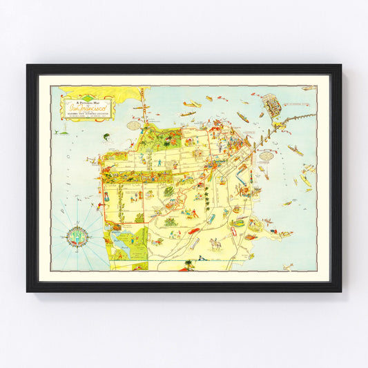 Vintage Map of San Francisco, California 1939