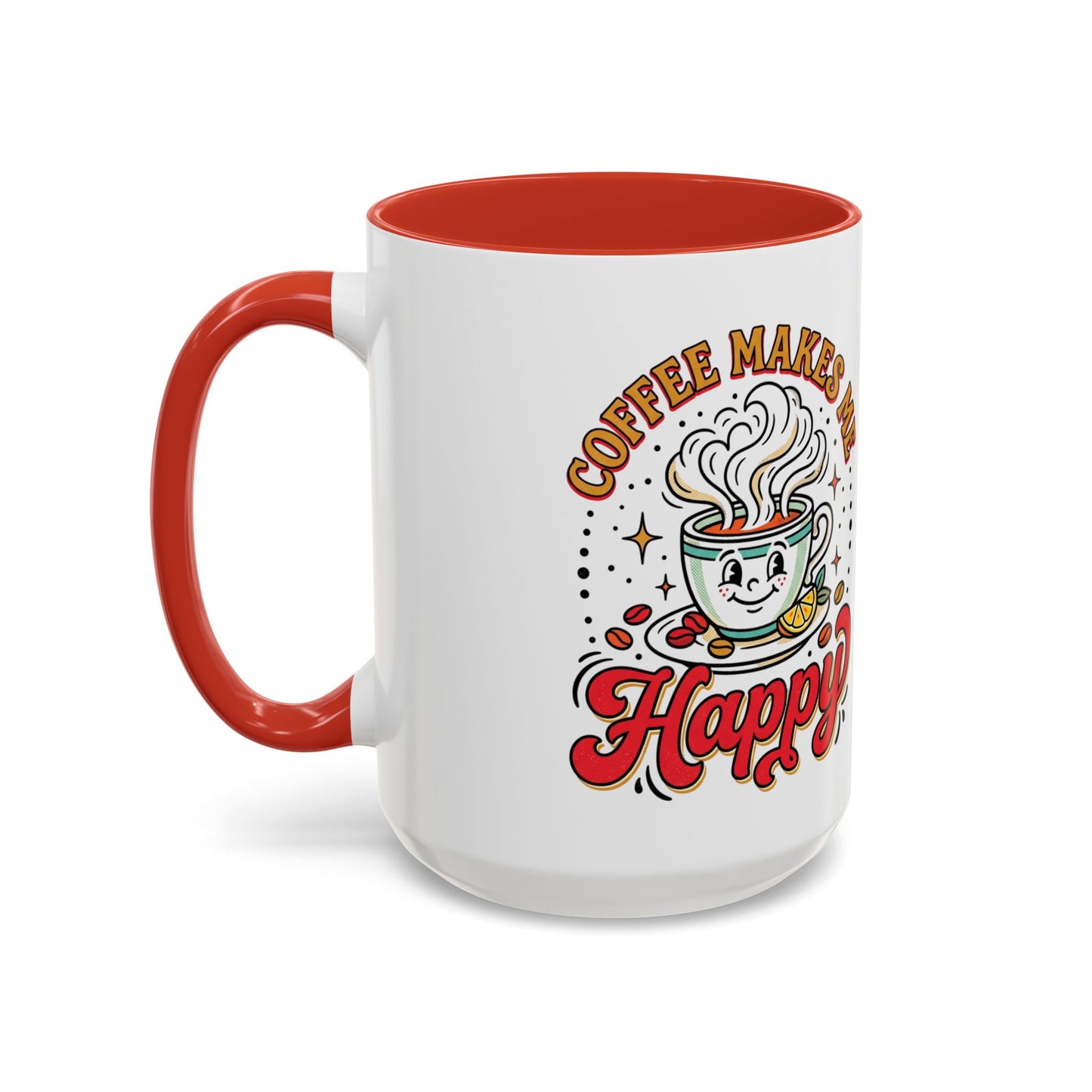 Coffee Mug — "Coffee Makes Me Happy" Cute Retro Accent Mug (11/15oz)