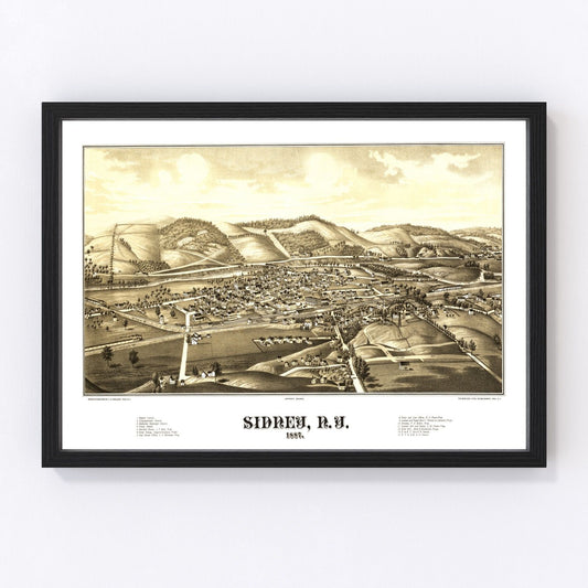 Vintage Map of Sidney, New York 1887