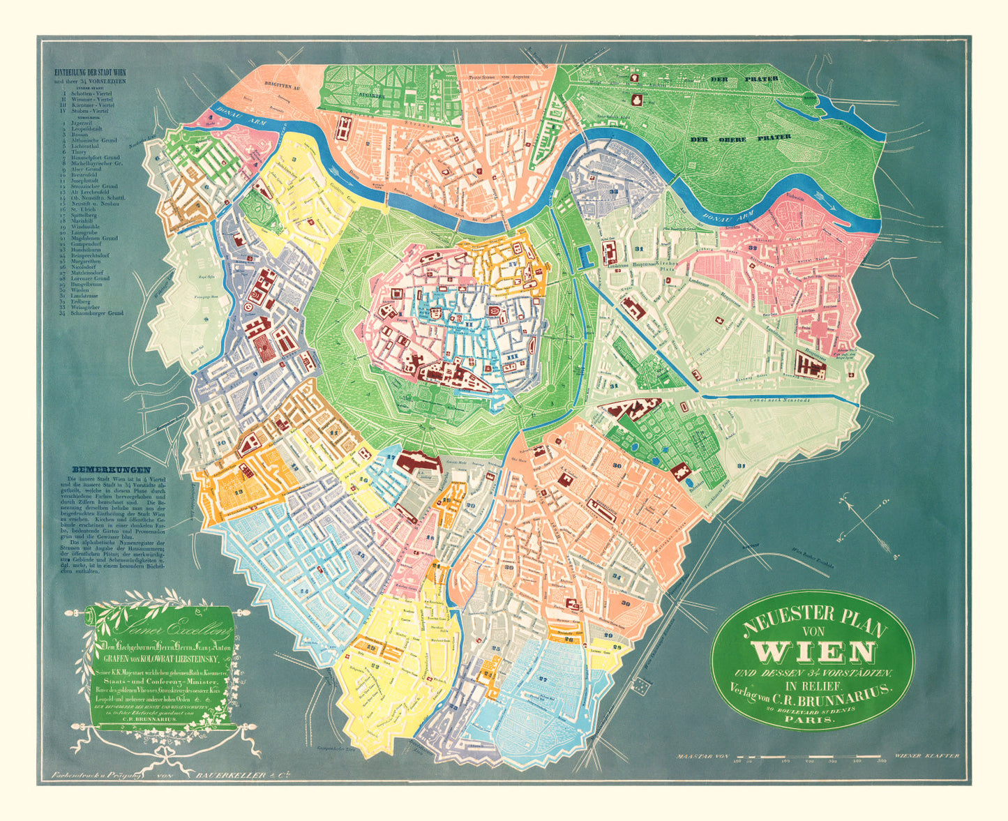 Vintage Map of Vienna, Austria 1843