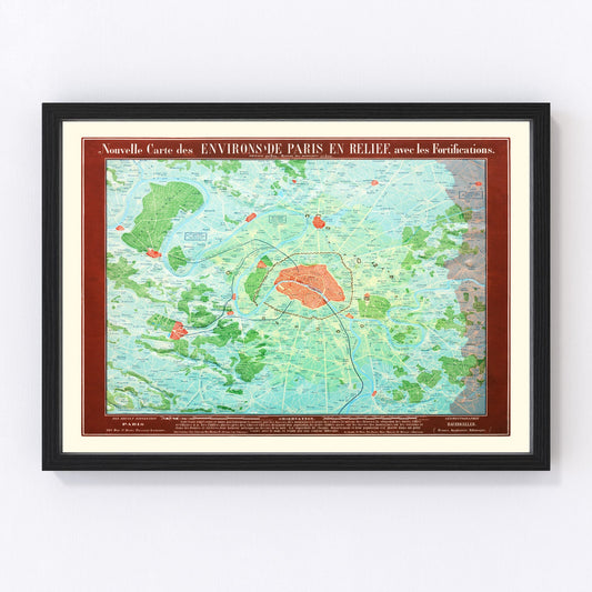 Vintage Map of Paris, France 1843