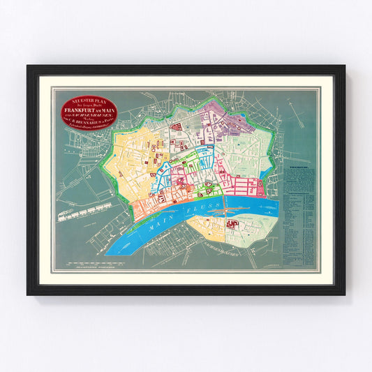 Vintage Map of Frankfurt, Germany 1844