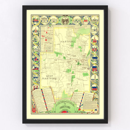 Vintage Map of Hartford, Connecticut 1933