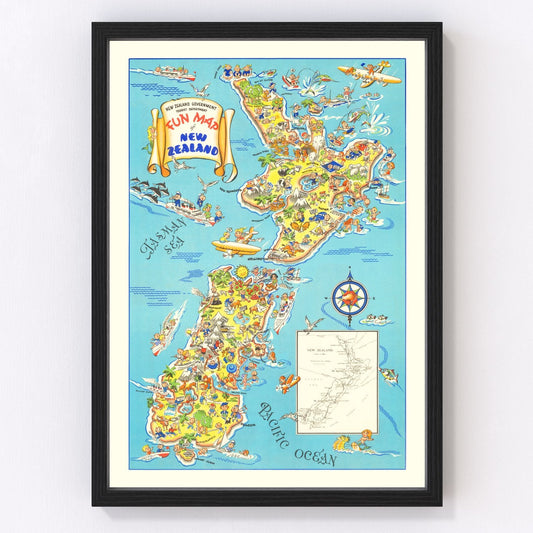 Vintage Fun Map of New Zealand, 1938