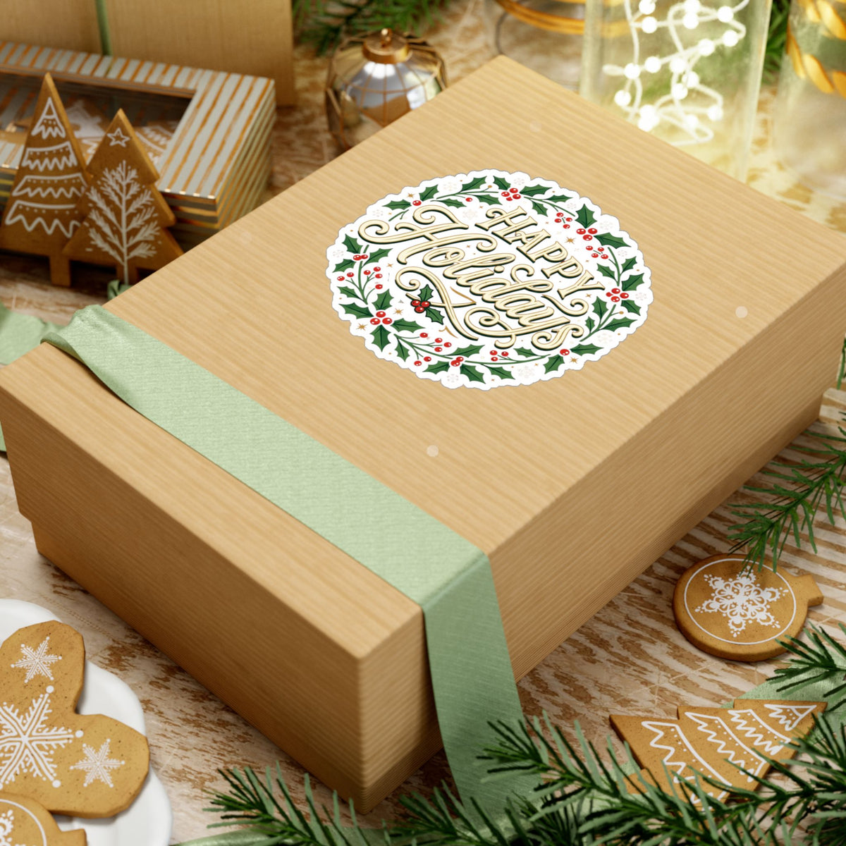 Happy Holidays Holly Wreath Vinyl Decal