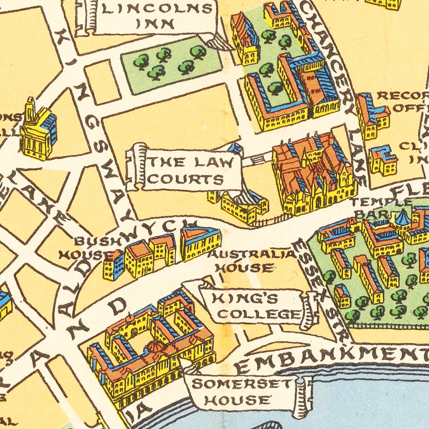Vintage Children's Map of London, England 1938