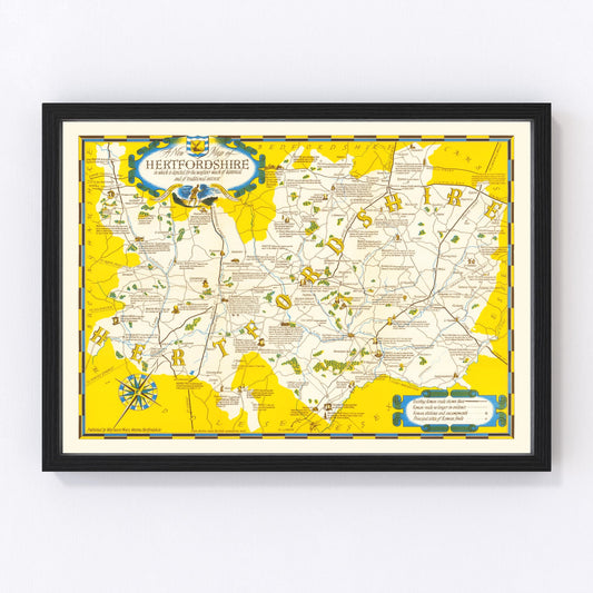 Vintage Map of Hartfordshire, United Kingdom 1950