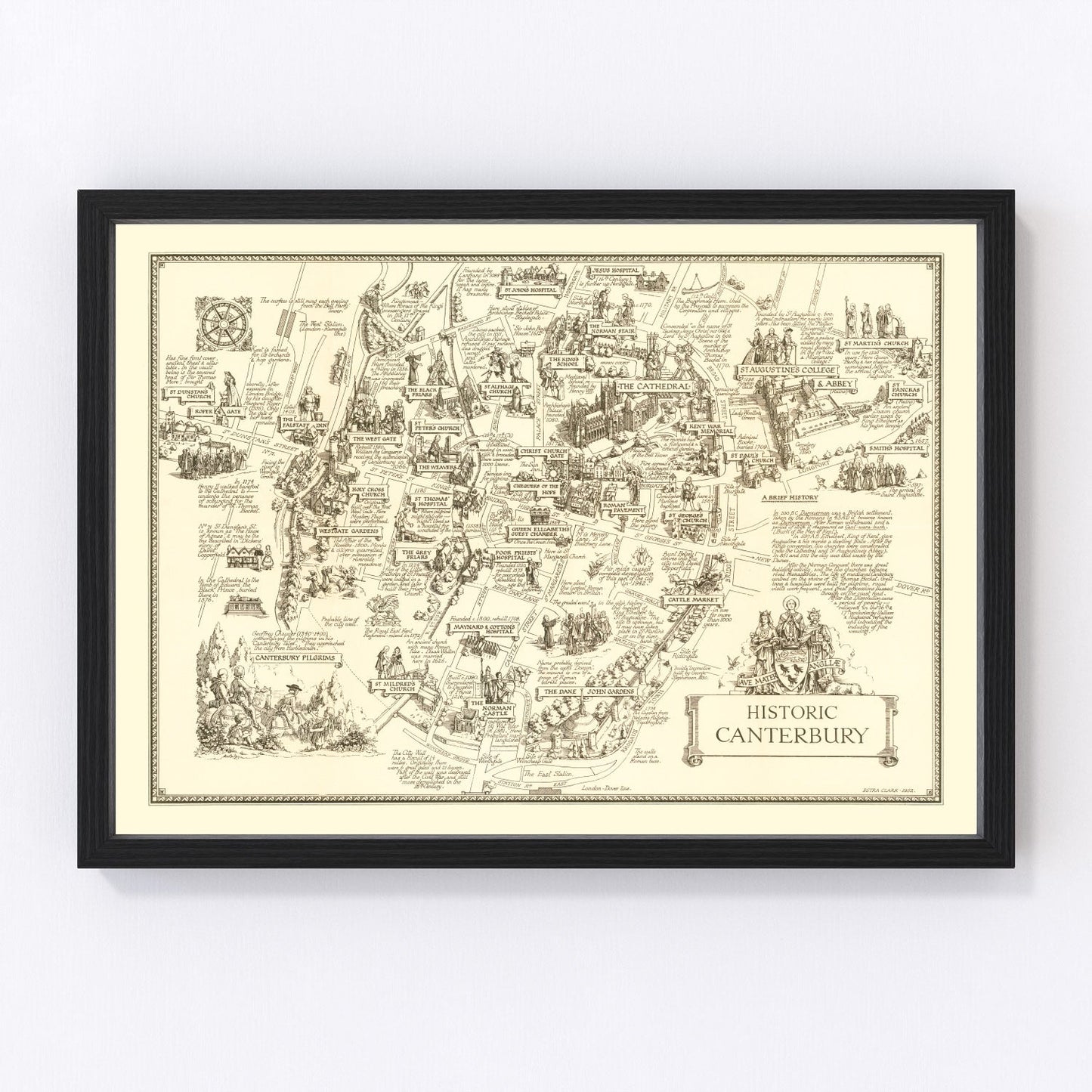 Vintage Map of Canterbury, England 1952