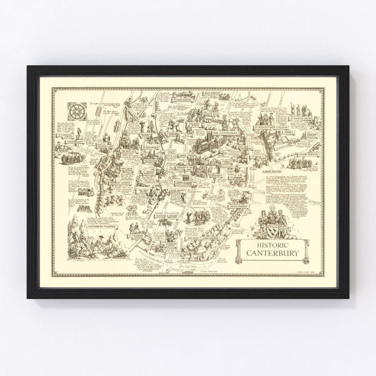 Vintage Map of Canterbury, England 1952